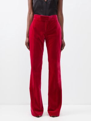 Tom Ford - Velvet Flared-leg Suit Trousers - Womens - Raspberry