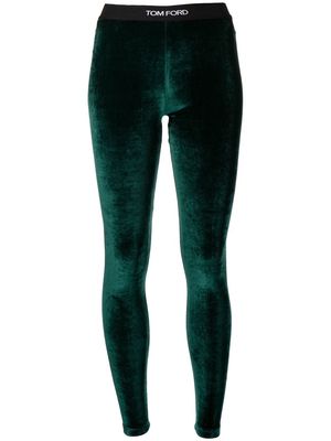 TOM FORD velvet logo-waistband leggings - Green