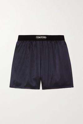 TOM FORD - Velvet-trimmed Silk And Lyocell-blend Satin Shorts - Blue