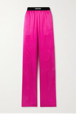 TOM FORD - Velvet-trimmed Silk And Lyocell-blend Satin Wide-leg Pants - Pink