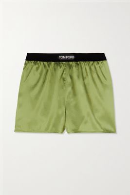TOM FORD - Velvet-trimmed Silk-blend Satin Shorts - Green