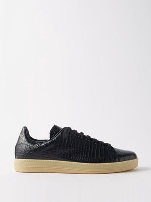 Tom Ford - Warwick Croc-effect Leather Trainers - Mens - Navy Beige