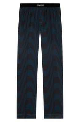 TOM FORD Wavy Stripe Silk Pajama Pants in Black/Peacock