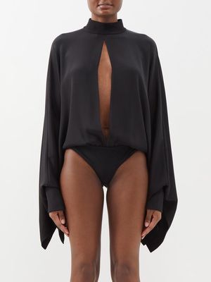 Tom Ford - Wide-sleeve Cutout Silk Bodysuit - Womens - Black