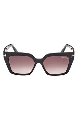 TOM FORD Winona 53mm Gradient Polarized Cat Eye Sunglasses in Shiny Black /Gradient Rose