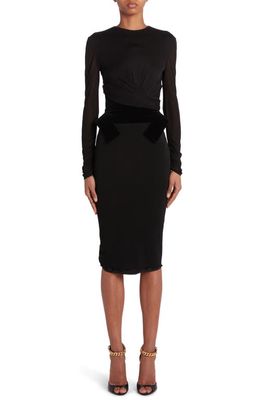 TOM FORD Wrap Detail Mixed Media Long Sleeve Cocktail Dress in Black