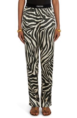 TOM FORD Zebra Print Stretch Silk Satin Pajama Pants in Ecru/Black