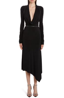 Tom Ford Zip Detail Long Sleeve Jersey Midi Dress in Black