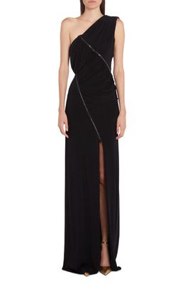 Tom Ford Zip Detail One Shoulder Jersey Gown in Black