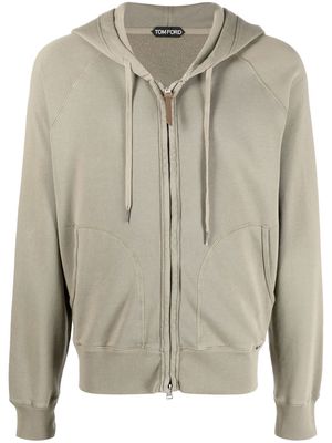 TOM FORD zip-front cotton hoodie - Green