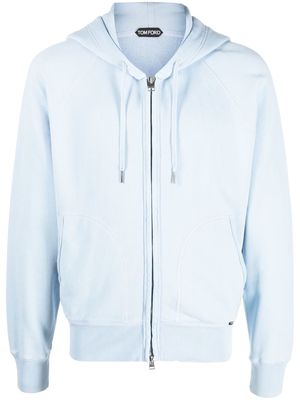 TOM FORD zip-up cotton hoodie - Blue