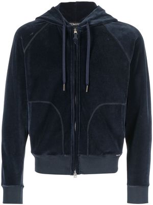 TOM FORD zipped velour hoodie - Blue