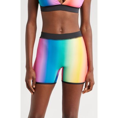 TomboyX 4.5-Inch Reversible Swim Shorts in Melting Rainbow