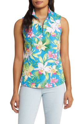 Tommy Bahama Aubrey Bayside Blooms Sleeveless Half Zip Top in Blue Canal