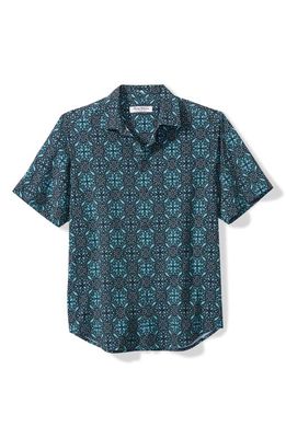Tommy Bahama Bahama Coast Mosaic Geo IslandZone Short Sleeve Button-Up Shirt in Pool Party Blue
