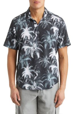 Tommy Bahama Bahama Coast Palm Burst Print Stretch Short Sleeve Button-Up Shirt in Black