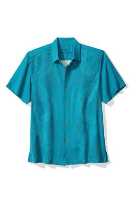 Tommy Bahama Bali Border Floral Jacquard Short Sleeve Silk Button-Up Shirt in Hazy Teal