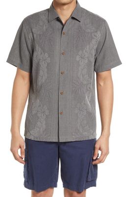 Tommy Bahama Bali Border Floral Jacquard Short Sleeve Silk Button-Up Shirt in Shadow