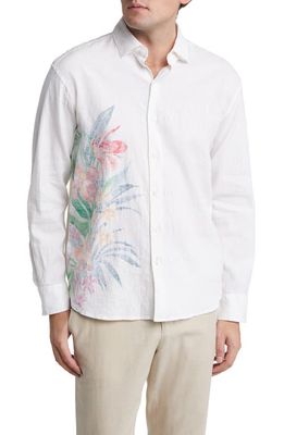 Tommy Bahama Barbados Breeze Vivid Gardens Stretch Linen Button-Up Shirt in White