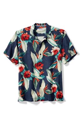 Tommy Bahama Cardona Blooms Floral Short Sleeve Silk Button-Up Shirt in Deep Space