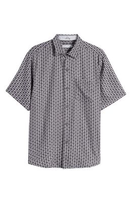 Tommy Bahama Coasta Geo Pattern Short Sleeve Silk Button-Up Shirt in Black