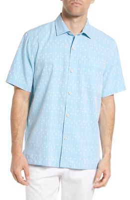Tommy Bahama Coconut Point Geo Fronds Print Short Sleeve Button-Up Shirt in Tropical Turquoise