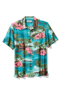 Tommy Bahama Coconut Point Salto Seas Print Short Sleeve Button-Up Shirt in Mosaic Blue