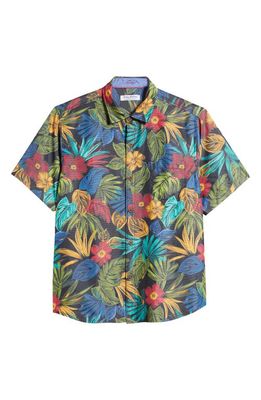 Tommy Bahama Coconut Point Vivd Tropics Print Short Sleeve Button-Up Shirt in Black