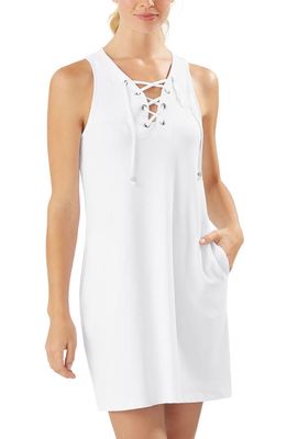 Tommy Bahama Colorblock Lace-Up Cover-Up Dress in White