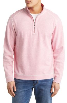 Tommy Bahama Costa Flora Cotton Blend Half Zip Pullover in Carmine Pink Heather
