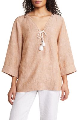 Tommy Bahama Costalina Lace-Up Linen Tunic in Brown Sugar