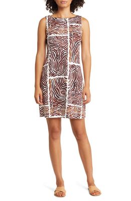 Tommy Bahama Darcy Zen Zebra Print Sleeveless Shift Dress in Double Chocolate