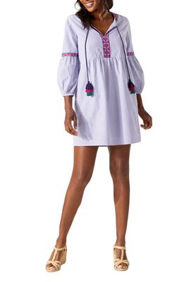 Tommy Bahama Embroidered Stripe Organic Cotton Cover-Up Dress in Dark Sanibel Blue