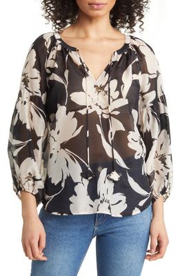 Tommy Bahama Fabulous Floral Cotton & Silk Popover Top in Black