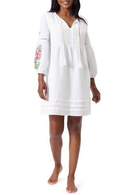 Tommy Bahama Flora Embroidered Long Sleeve Linen Blend Cover-Up Dress in White