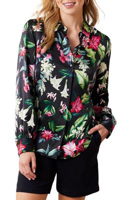 Tommy Bahama Floral Long Sleeve Silk Shirt in Black
