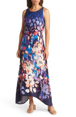 Tommy Bahama Flourescent Flora Handkerchief Hem Maxi Dress in Dk Sapphire