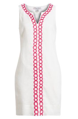 Tommy Bahama Geo Embroidered Linen Shift Dress in White