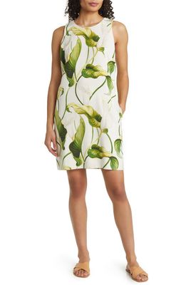 Tommy Bahama Graceful Blooms Sleeveless Silk Shift Dress in White
