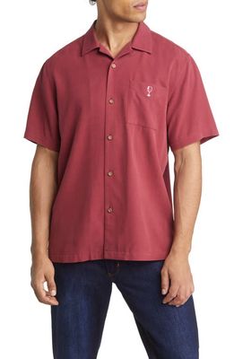 Tommy Bahama Grape Minds Drink Alike Short Sleeve Silk Button-Up Camp Shirt in Dark Cherry