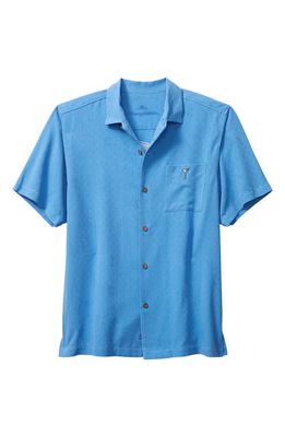 Tommy Bahama Happy Hour Delight Embroidered Short Sleeve Silk Button-Up Shirt in Mountain Bluebell