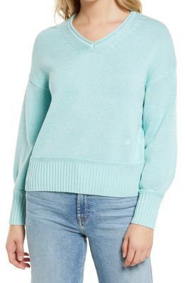 Tommy Bahama Heather Cotton V-Neck Sweater in Glass Bead Blue Heather
