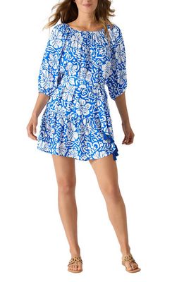 Tommy Bahama Hibiscus Floral Tie Waist Cover-Up Dress in Beaming Blue