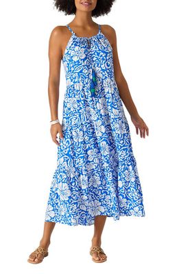 Tommy Bahama Hibiscus Floral Tiered Cover-Up Dress in Beaming Blue