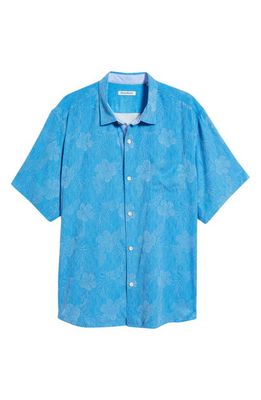 Tommy Bahama Hibiscus Jungle Jacquard Short Sleeve Silk Button-Up Shirt in Blue Canal