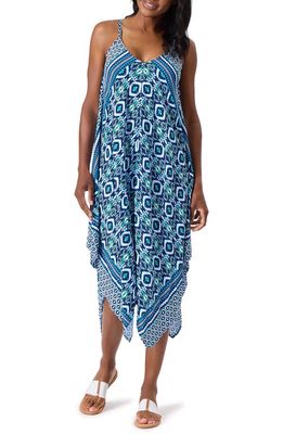 Tommy Bahama Ikat Print Handkerchief Cover-Up Dress in Beaming Blue