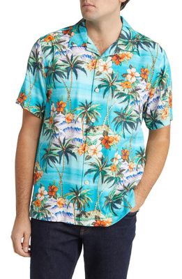 Tommy Bahama Isla Palmetta Floral Silk Blend Camp Shirt in Pool Party Blue