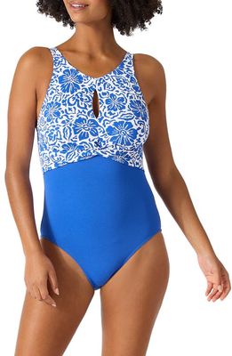 Tommy Bahama Island Cays Hibiscus One-Piece Swimsuit in Beaming Blue