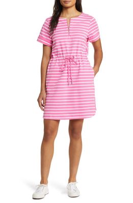 Tommy Bahama Jovanna Stripe Half Zip Dress in Pink Apple/White