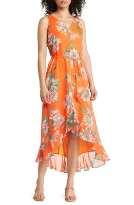 Tommy Bahama Joyful Blooms Floral Print Belted High-Low Maxi Dress in Orange Candy
